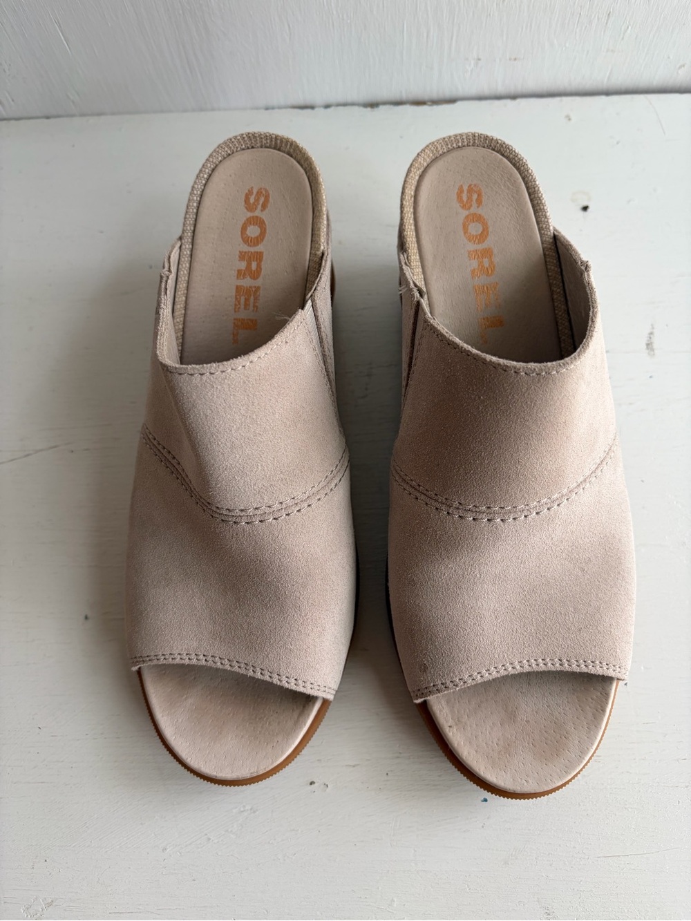 Sorel Joanie Mule II Leather Wedge Sandals – Taupe/Light Gray - Picture 9 of 10
